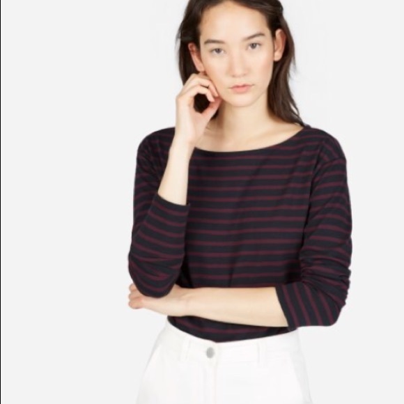 Everlane Tops - Everlane Striped Burgundy and Black Striped Tee